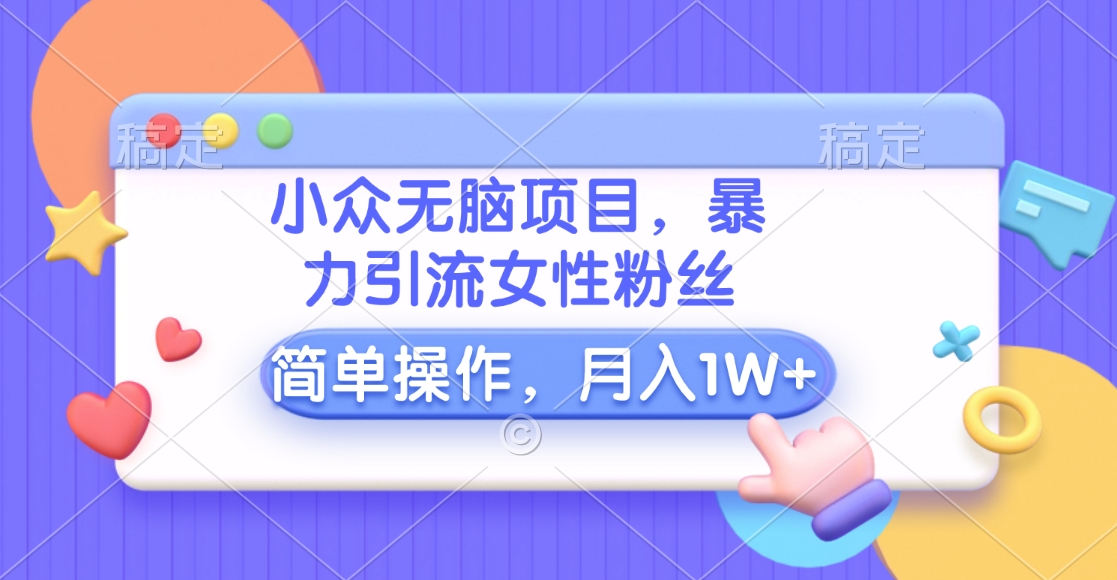 小众无脑项目，暴力引流女性粉丝，简单操作，月入10000+元-佐帆副业网