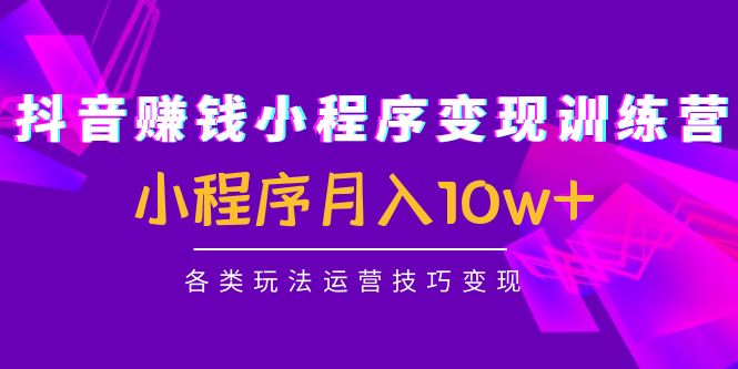 【副业项目4765期】抖音赚钱小程序变现训练营：小程序月入10w+各类玩法运营技巧变现-佐帆副业网