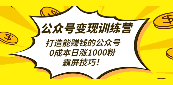 【副业项目4828期】公众号变现训练营（第3期）打造能赚钱的公众号，0成本日涨1000粉，霸屏技巧-佐帆副业网