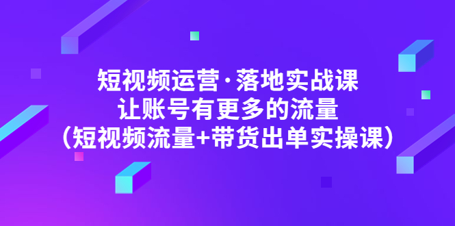 【副业项目5154期】短视频运营·落地实战课 让账号有更多的流量（短视频流量+带货出单实操）-佐帆副业网