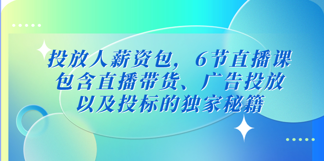 【副业项目5204期】投放人薪资包，6节直播课，包含直播带货、广告投放、以及投标的独家秘籍-佐帆副业网