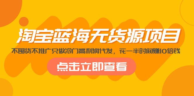 【副业项目5235期】淘宝蓝海无货源项目，不囤货不推广只做冷门高利润代发，花一半时间赚10倍钱-佐帆副业网