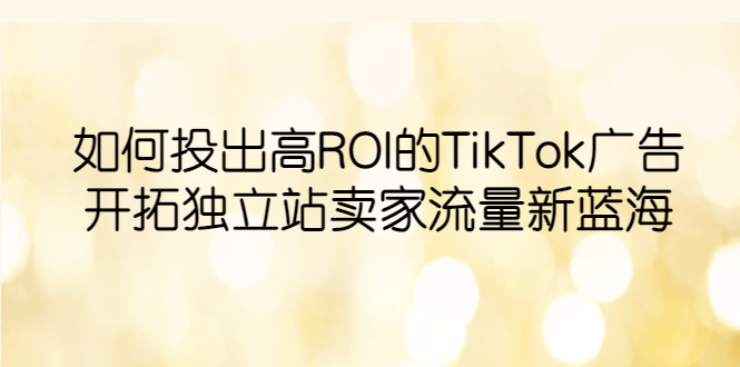 【副业项目6124期】如何投出高ROI·TikTok广告，开拓独立站卖家流量新蓝海-佐帆副业网