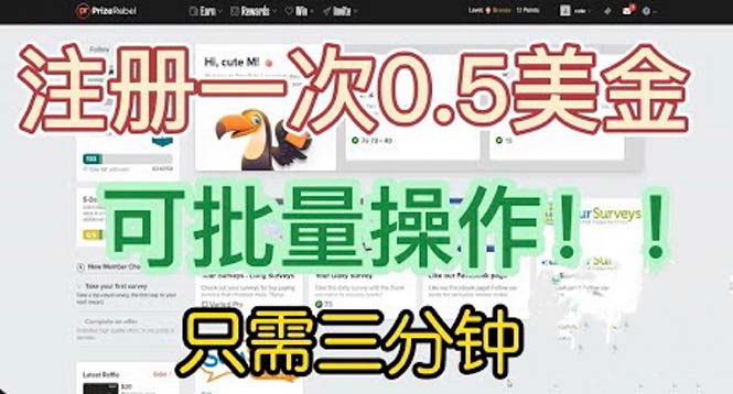 【副业项目6345期】国外项目注册一次0.5美金 只需三分钟无脑操作 可批量放大 小白工作室福利-佐帆副业网