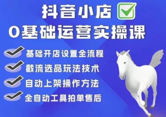 【副业项目6317期】白马电商·0基础抖店运营实操课，基础开店设置全流程，截流选品玩法技术-佐帆副业网