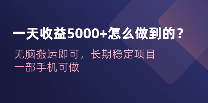 【副业项目6540期】一天收益5000+怎么做到的？无脑搬运即可，长期稳定项目，一部手机可做-佐帆副业网