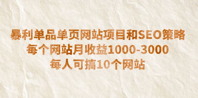 【副业项目6633期】暴利单品单页网站项目和SEO策略 每个网站月收益1000-3000 每人可搞10个-佐帆副业网