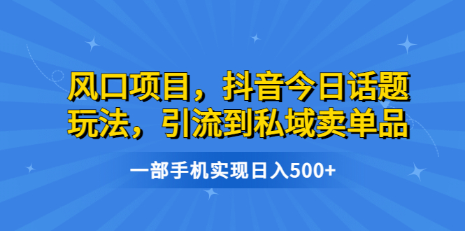 【副业项目6791期】风口项目，抖音今日话题玩法，引流到私域卖单品，一部手机实现日入500+-佐帆副业网