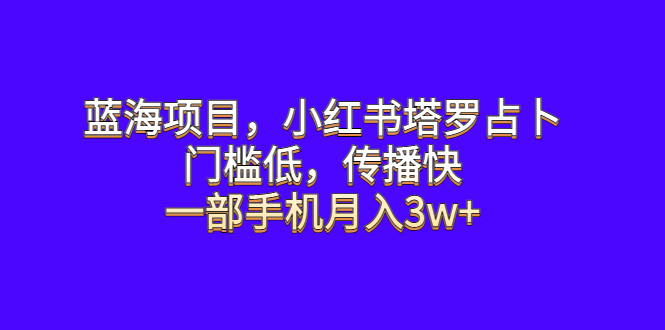 【副业项目6528期】蓝海项目，小红书塔罗占卜，门槛低，传播快，一部手机月入3w+-佐帆副业网