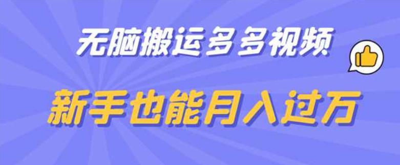 【副业项目6853期】无脑搬运多多视频，新手也能月入过万【揭秘】-佐帆副业网