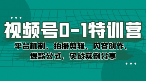 【副业项目7596期】视频号0-1特训营：平台机制、拍摄剪辑、内容创作、爆款公式，实战案例分享-佐帆副业网