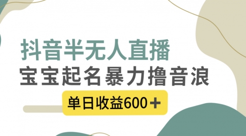 【副业项目8385期】抖音半无人直播，宝宝起名，暴力撸音浪，单日收益600+-佐帆副业网