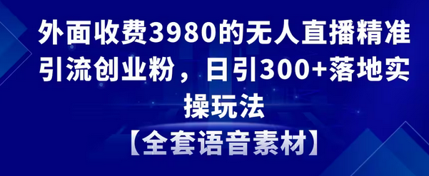 【副业8884期】无人直播精准引流创业粉，日引300+落地实操玩法【全套语音素材】-佐帆副业网