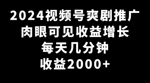 【副业9031期】2024视频号爽剧推广，肉眼可见的收益增长，每天几分钟收益2000+-佐帆副业网