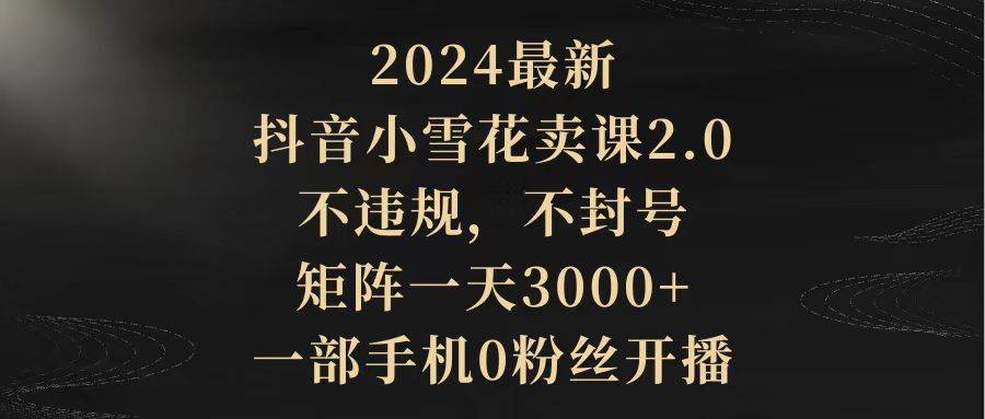 2024最新抖音小雪花卖课2.0 不违规 不封号 矩阵一天3000+一部手机0粉丝开播-佐帆副业网