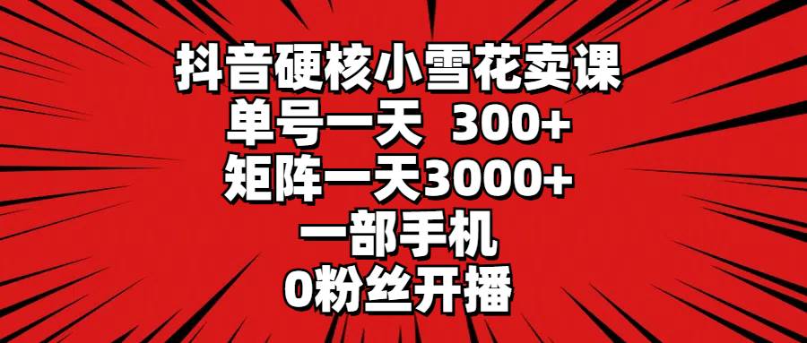 抖音硬核小雪花卖课，单号一天300+，矩阵一天3000+，一部手机0粉丝开播-佐帆副业网