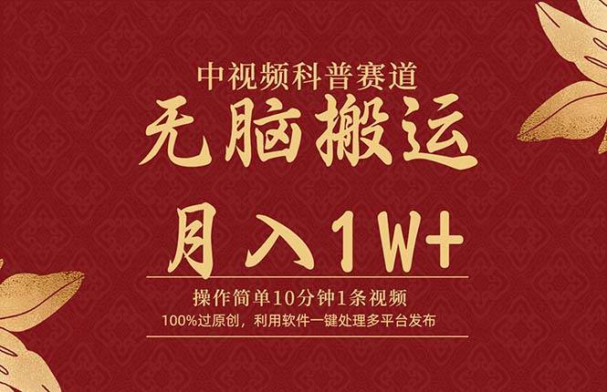 中视频科普赛道，10分钟1条视频，条条爆款，100%过原创，无脑搬运月入1W+-佐帆副业网