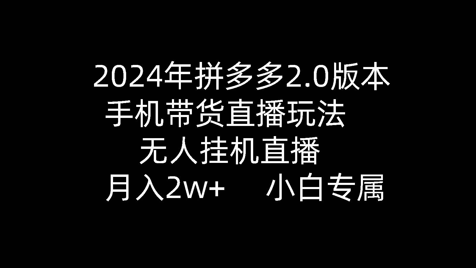 2024年拼多多2.0版本，手机带货直播玩法，无人挂机直播， 月入2w+， 小…-佐帆副业网