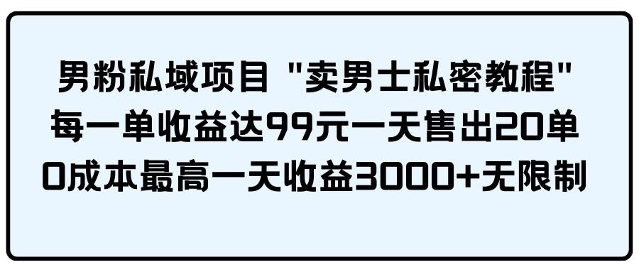 男粉私域项目 卖男士私密教程 每一单收益达99元一天售出20单-佐帆副业网