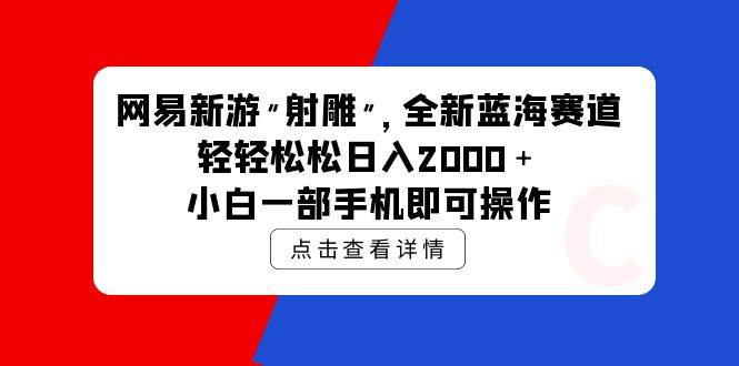 网易新游 射雕 全新蓝海赛道，轻松日入2000＋小白一部手机即可操作-佐帆副业网