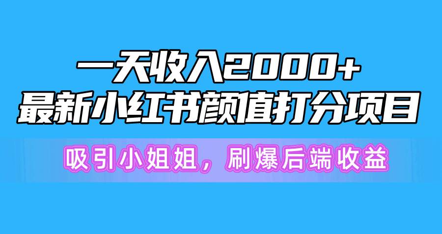 一天收入2000+，最新小红书颜值打分项目，吸引小姐姐，刷爆后端收益-佐帆副业网