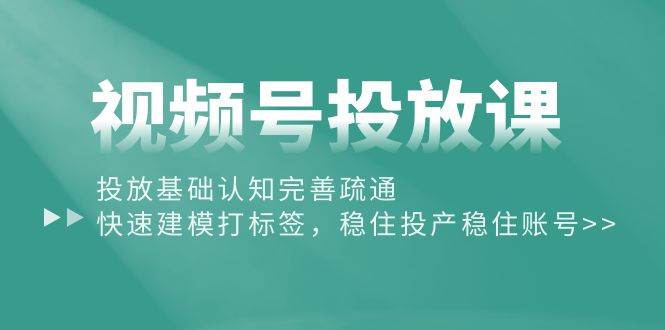 视频号投放课：投放基础认知完善疏通，快速建模打标签，稳住投产稳住账号-佐帆副业网