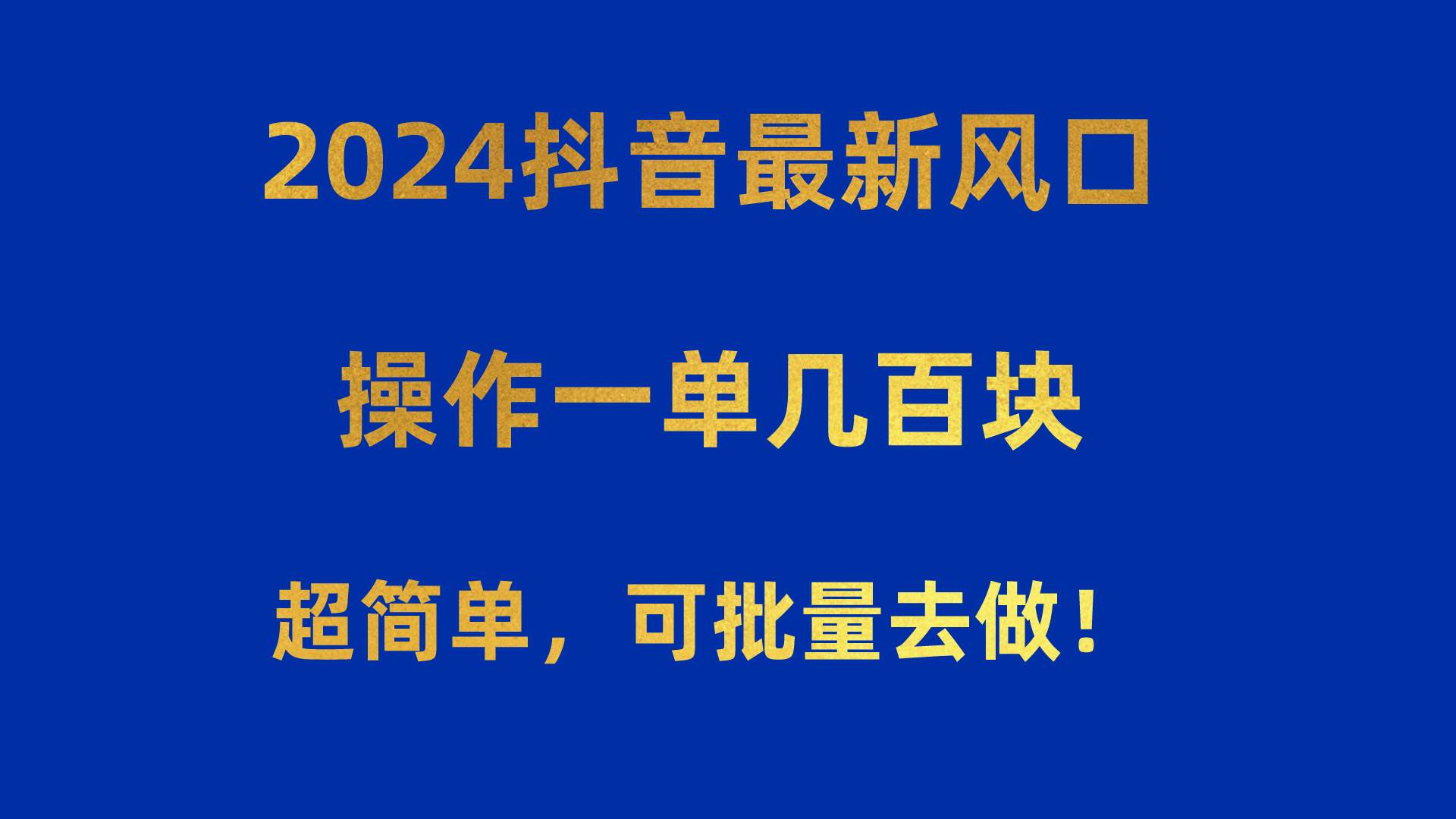 2024抖音最新风口！操作一单几百块！超简单，可批量去做！！！-佐帆副业网