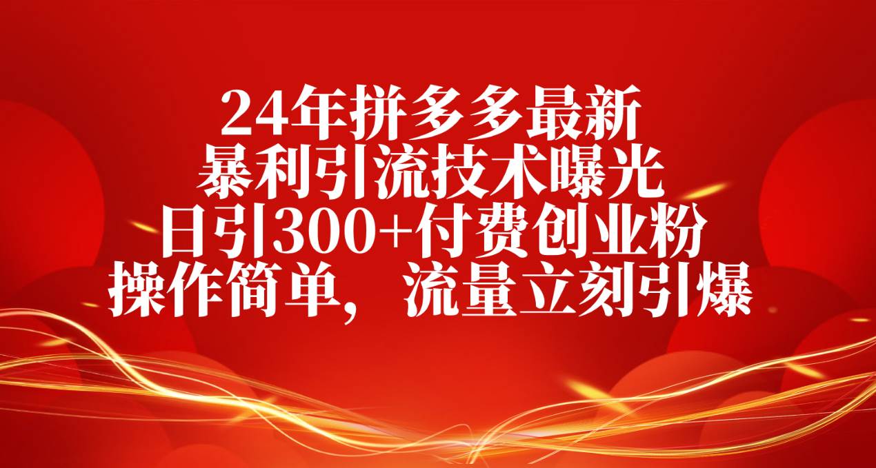 24年拼多多最新暴利引流技术曝光，日引300+付费创业粉，操作简单，流量…-佐帆副业网