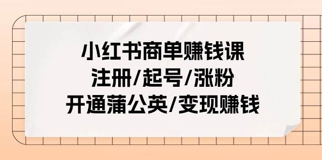 小红书商单赚钱课：注册/起号/涨粉/开通蒲公英/变现赚钱（25节课）-佐帆副业网