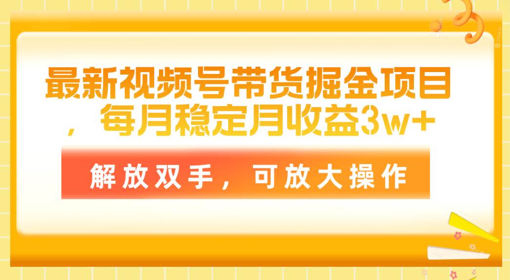 最新视频号带货掘金项目，每月稳定月收益3w+，解放双手，可放大操作-佐帆副业网