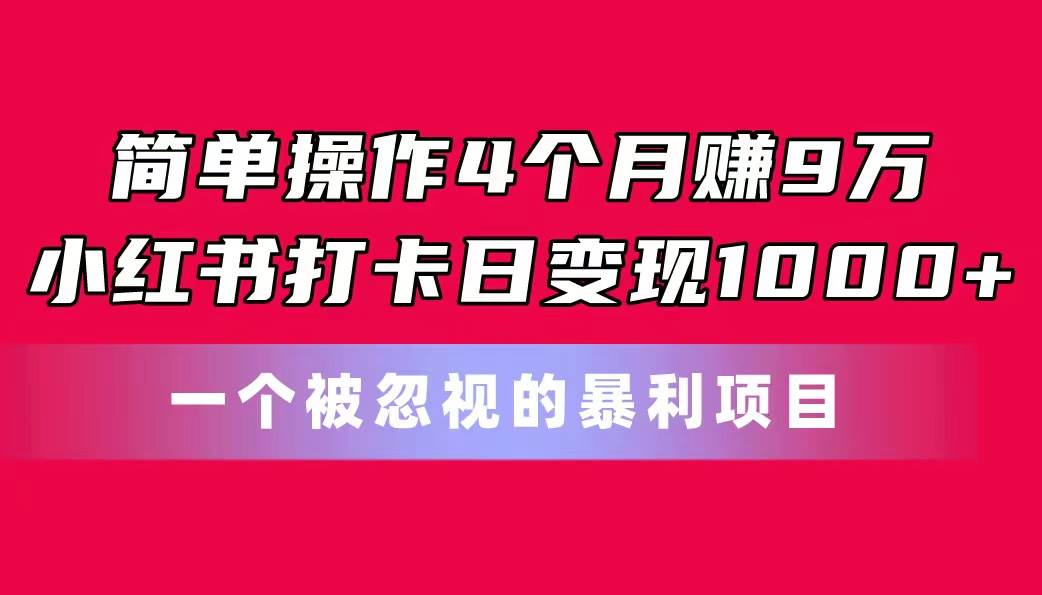 简单操作4个月赚9万！小红书打卡日变现1000+！一个被忽视的暴力项目-佐帆副业网