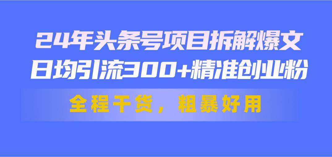 24年头条号项目拆解爆文，日均引流300+精准创业粉，全程干货，粗暴好用-佐帆副业网