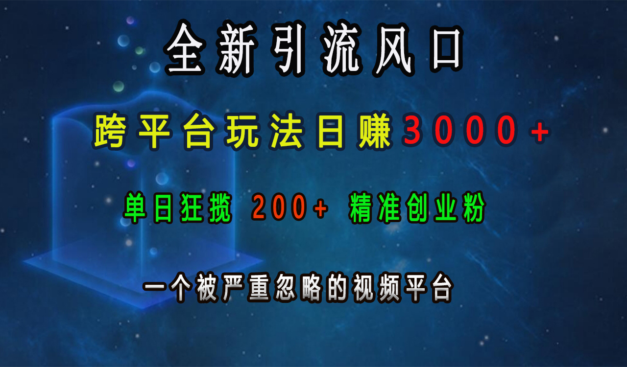 全新引流风口，跨平台玩法日赚3000+，单日狂揽200+精准创业粉，一个被严重忽略的视频平台-佐帆副业网