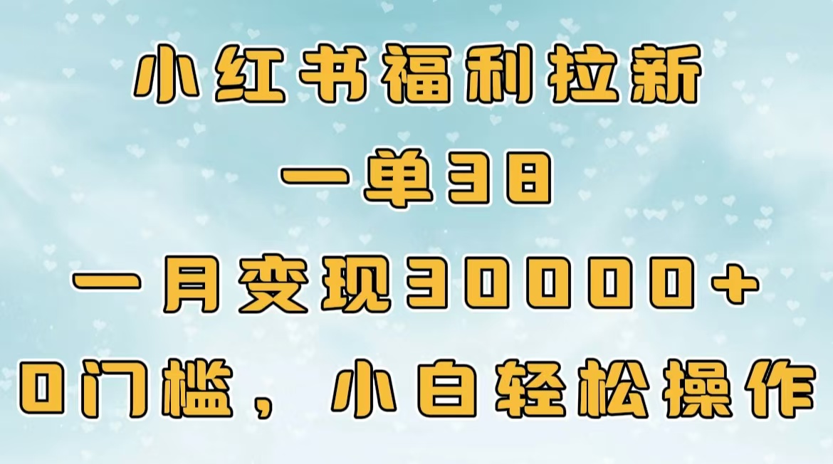 小红书福利拉新，一单38，一月30000＋轻轻松松，0门槛小白轻松操作-佐帆副业网