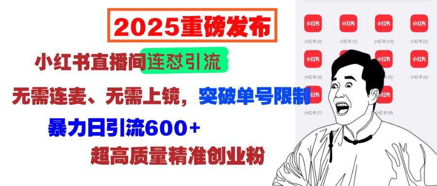 2025重磅发布：小红书直播间连怼引流，无需连麦、无需上镜，突破单号限制，暴力日引流600+超高质量精准创业粉-佐帆副业网