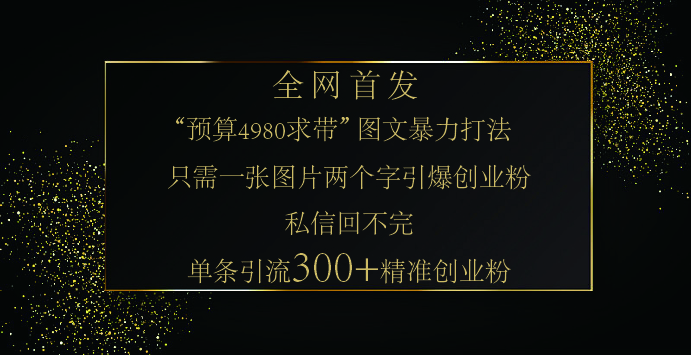 小红书，“预算 4980 带我飞” 的神奇图片引流法，堪称涨粉核武器！只需一张图，就能单条笔记凭借此方法，轻松引流 300 + 精准创业粉！-佐帆副业网