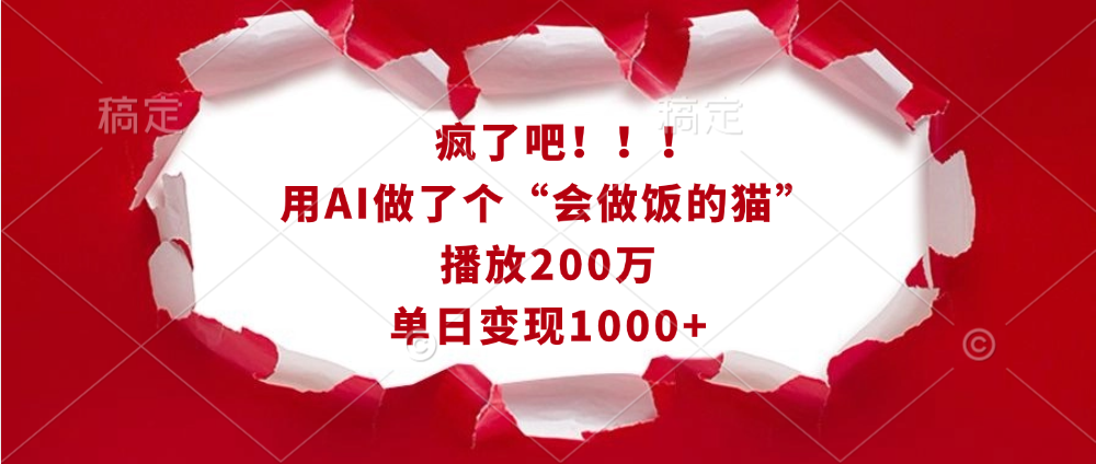 疯了吧！！！用AI做了个“会做饭的猫”，播放200万，单日变现1000+-佐帆副业网