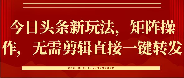 今日头条新玩法，矩阵操作，无需剪辑直接一键转发-佐帆副业网